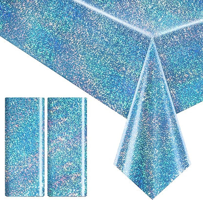Just Shimmer Light Blue Holographic Tablecloth 40" x 108" Hot Pink Party Decoration Valentine's Day Birthday Party Table Decor Iridescence Plastic Table Cloth for Baby Shower Bachelorette Supplies