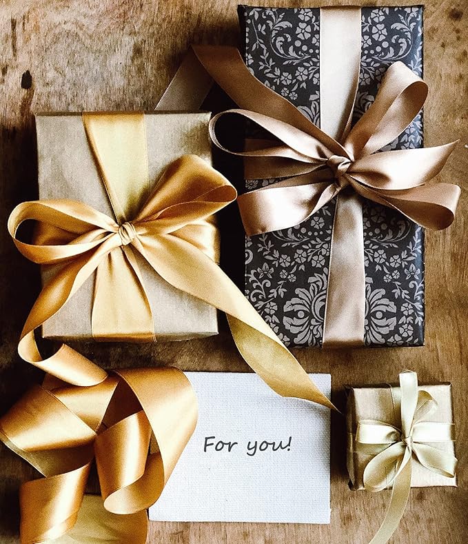 YASEO 1 1/2 Inch Gold Solid Satin Ribbon, 50 Yards Craft Fabric Ribbon for Gift Wrapping Floral Bouquets Wedding Party Decoration