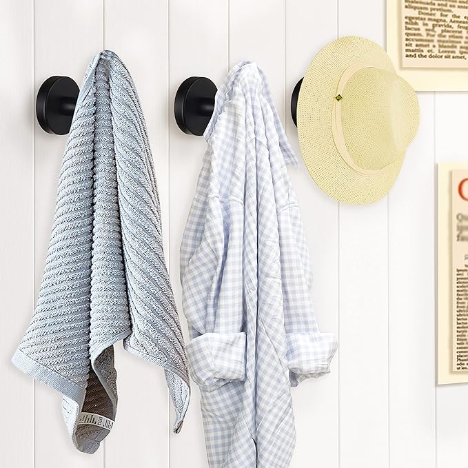Bathroom Robe Towel Hooks Coat Matte Black Wall Hook Stainless Steel Heavy Duty Door Hanger Towel Robe Clothes Cabinet Closet Sponges Hook for Bathroom Bedroom Kitchen Hotel Pool 16 Packs