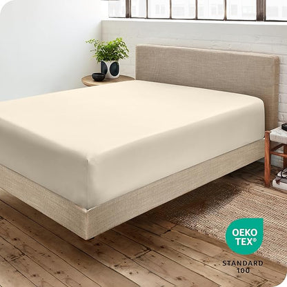 Bare Home Fitted Bottom Sheet Split King Size - Premium 1800 Microfiber - Ultra-Soft Hotel Luxury - Deep Pocket - Durable and Long Lasting (Split King, Sand)