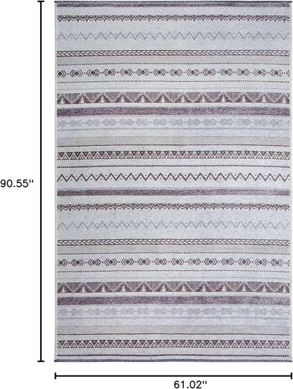 Alfa Rich 5x8 Gray Off White Washable Area Rugs for Living Room Bedroom Kitchen Decor Cotton Rug