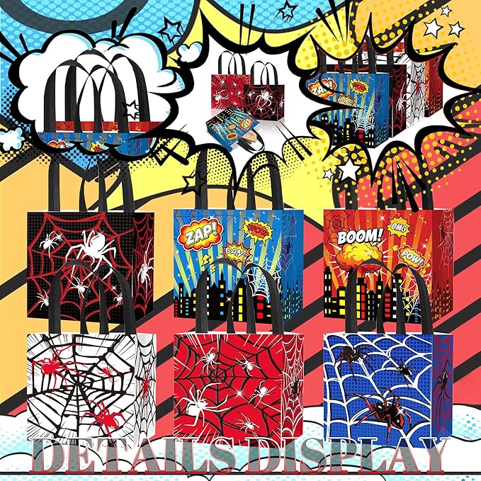 Roaring Good Time Spider Party Favor Gift Bags Spider Birthday Decoration Favor Bags Boxes Party Candy Bags Car Goodie Gift Treat Bags Themed Birthday Party Supplies