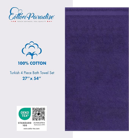 Cotton Paradise 100% Cotton Turkish Towel Set, Soft Absorbent Quick Dry, 4 Piece Bath Towel Set, Violet Purple
