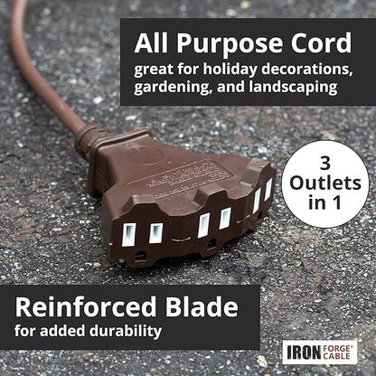 Iron Forge Cable 100ft Brown Outdoor Extension Cord with 3 Outlets - 16/3 SJTW 100ft Extension Cord 3 Prong, 13 Amp All-Weather Heavy Duty Power Cable