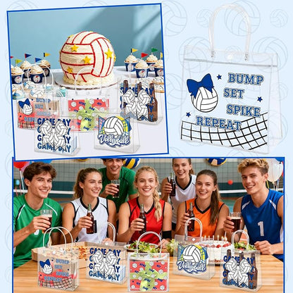H1vojoxo Volleyball Goodie Gift Bags - 24PCS Volleyball Clear PVC Gift Bags for Team with Handle Bulk Reusable Sport Party Favors Team Birthday Gifts Bag Treat Snack Bag End of Season Gifts Bag