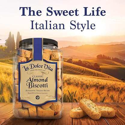 La Dolce Vita Classic Almond Italian Biscotti Cookies, Gourmet Coffee & Tea Dipping Snack, 40 oz Jar