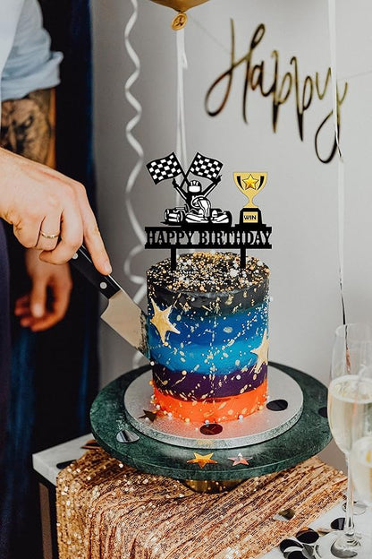 Karts Race Birthday Cake Topper Go Karting Cake Decor Go Kart Theme Cake Decoration Race Flags Cake Ornament Racing Car Checkered Flag Birthday Cake Topper