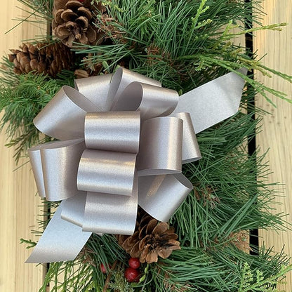 Silver Christmas Gift Pull Bows - 5" Wide, Set of 10, Wreath, Swag, Garland, Anniversary, Gift Basket, Presents, Birthday, Fundraiser, Classroom, Office, Decoration