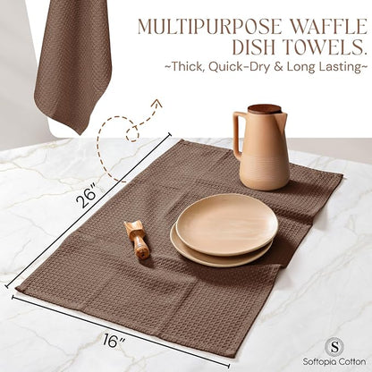 Brown Kitchen Towels – Waffle Weave, 100% Cotton, Soft & Absorbent, Fast Dry, Durable, 16x26 Inches, Perfect for Dish Drying, Bar, Cleaning, Hand Wipe and Everyday Use, Set of 12