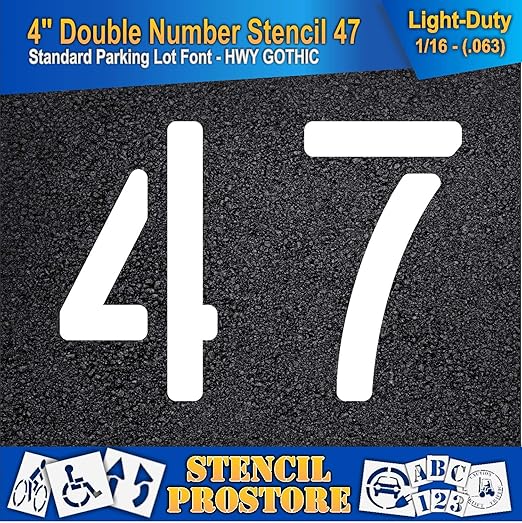 Pavement, Curb, and WheelStop Stencils - 4 inch Double Number Stencil - (47) - 4" x 5.5" x 1/16" (63 mil) - Light-Duty