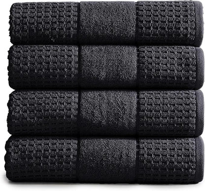Market & Place 100% Cotton Super Soft Luxury Bath Towel Set | Quick-Dry and Highly Absorbent | Waffle Textured | 550 GSM | Includes 4 Bath Towels | Harper Collection (Black)