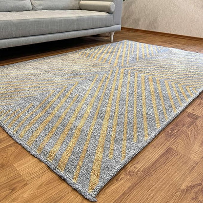 Alfa Rich 3x5 Geometric Gray Gold Washable Area Rugs for Living Room Bedroom Kitchen Cotton Runner