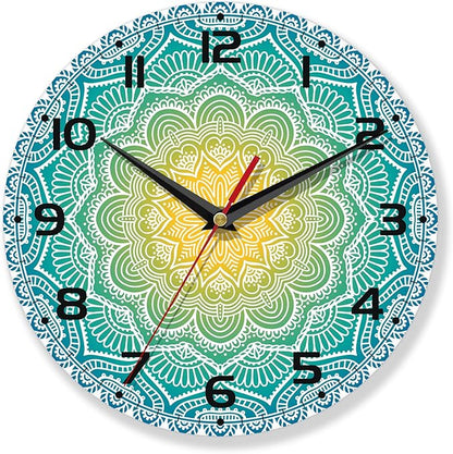 Wall Clocks Battery Operated,Blue Yellow Mandala Clock for Living Room,Decorative Wall Clock for Living Room, Bedroom, Bathroom and Kitchen,10 Inch