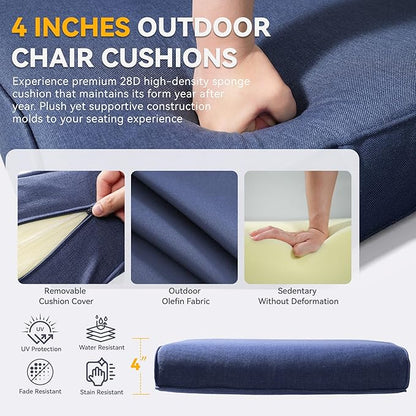 Patio Cushions for Outdoor Furniture - 22" x 25" x 4" UV Resistant Thick Foam Cushions Water Resistant Replacement Cushion for Outdoor Patio Furniture Chair/Sofa/Couch | Blue | 2-Pack |