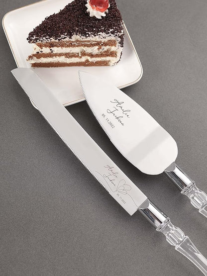 AW BRIDAL Personalized Cake Knife and Server Wedding - Cake Knife 13.2 Inch, Cake Server 10.8 inch - Wedding Engagement Gifts for Couples//DK2201CPP97//