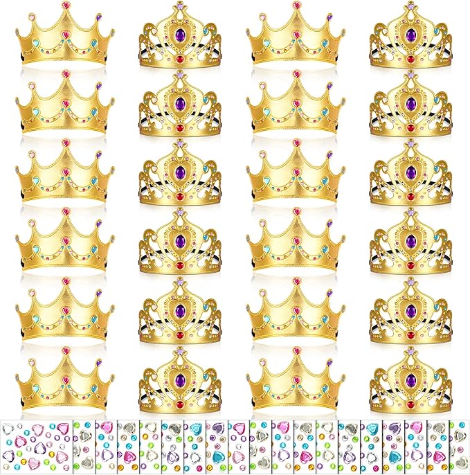 Yaomiao 44 Pcs Birthday Foam Crowns for Kids Princess Tiaras King Hat Bulk Diamond Sticker Kits for Crown Party Supplies
