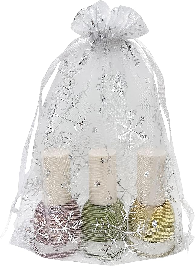 Jexila 100PCS Christmas Organza Bags 5''X7'' Mesh Drawstring Gift Bag for Christmas Party Favor Goodie Candy Treat Bags Jewelry Pouch