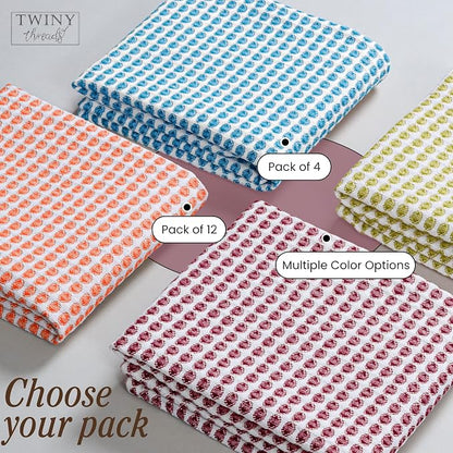 TWINY threads 4 Pack Circle Waffle Kitchen Dish Towels 16"x26", 100% Cotton, Super Absorbent, Heavy Duty, Quick Drying Dishcloth Set, Premium Wash Rags, Great for Drying Dishes, Cleaning, Multicolor