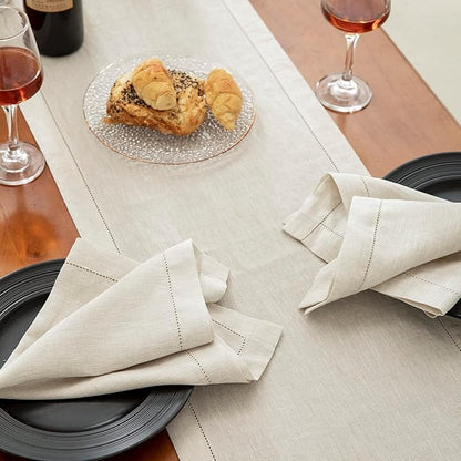 EVERLY Pure Linen Hemstitch Tablecloth,100% Stonewashed French Linen tablecloths for Kitchen Dining Rectangle Tables,60x120Inch Machine Washable Christmas Thanksgiving Organic Tablecloth-Natural Linen