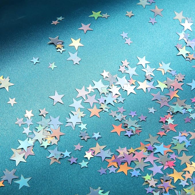 Hestya Star Confetti Glitter Table Confetti Metallic Foil Stars for Graduation Wedding Birthday Party Decorations(Holographic Silver,10mm and 6mm,60g)
