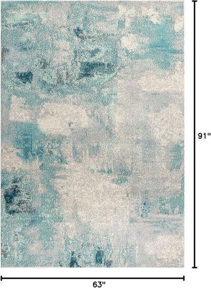 JONATHAN Y Modern Abstract Vintage Cream/Blue Indoor Area Rug, 5x8, Contemporary POP, Transitional, Easy-Cleaning for Living Room, Bedroom, Kitchen, Pet Friendly, Non-Shedding (CTP104A-5)