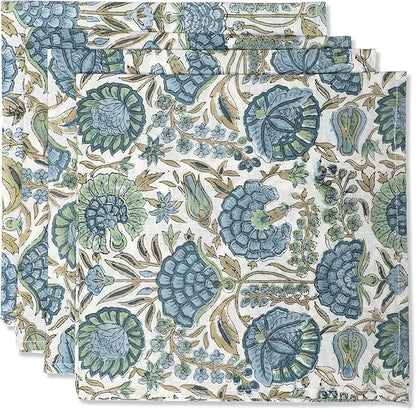 Ridhi Asparagus Green Hand Block Print 100% Cotton Napkins 18" x 18" (Set of 4) Reuseable Kitchen Napkins Cloth Decor Dinner Party Wedding Cocktail Gift for Spring, Easter, Valentine