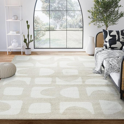 Abani Nuevo Collection Area Rug - Modern Geometric Beige/Cream Design - 7'9" x 10'2" - Easy to Clean - Durable for Kids & Pets - Non-Shedding - Medium Pile -Soft Feel - for Living Room Bedroom Office