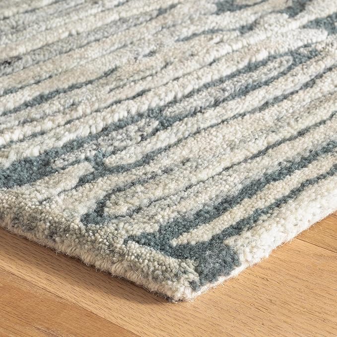 Dash and Albert Malone Everglade Hand Tufted Wool Rug, 8 X 10 Feet, Blue Graphic Pattern - Premium Luxury Hotel Quality Soft Breathable Hypoallergenic Machine Washable Easy Care All Season