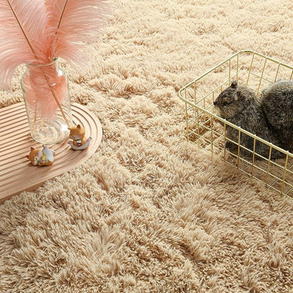 Andecor Soft Fluffy Bedroom Rugs, 5 x 8 Feet Indoor Shaggy Plush Area Rug for Boys Girls Kids Baby College Dorm Living Room Home Decor Floor Carpet, Camel