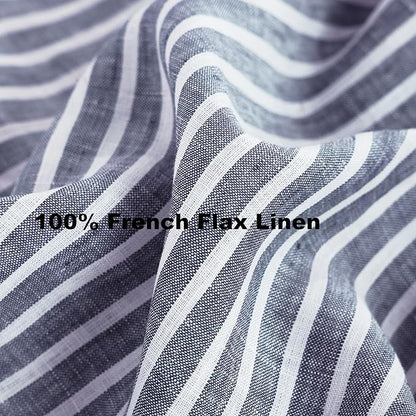 100% French Flax Linen Tablecloths Rectangle 120Lx60W Inch for Dinners, Parties, Easter, Halloween, Camping, Stone Washed, Textured, Machine Washable, 10-12 Sets (60''x120'', Blue Stripe)