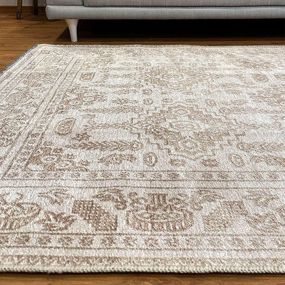 Alfa Rich 4x6 Beige Off White Washable Area Rugs for Living Room Bedroom Kitchen Dining Cotton Rug