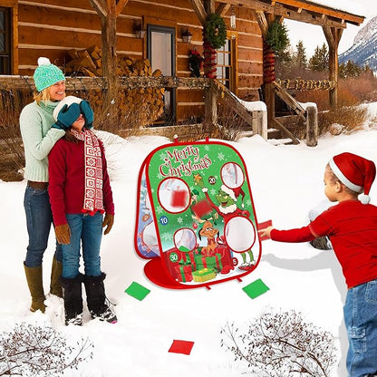 Christmas Bean Bag Toss Games for Kids, Christmas Party Games Double-Sided Collapsible Cornhole Board, Carnival Toys Gifts for Boys Girls Family Outdoor Indoor Yard Games Party Favors Supplies