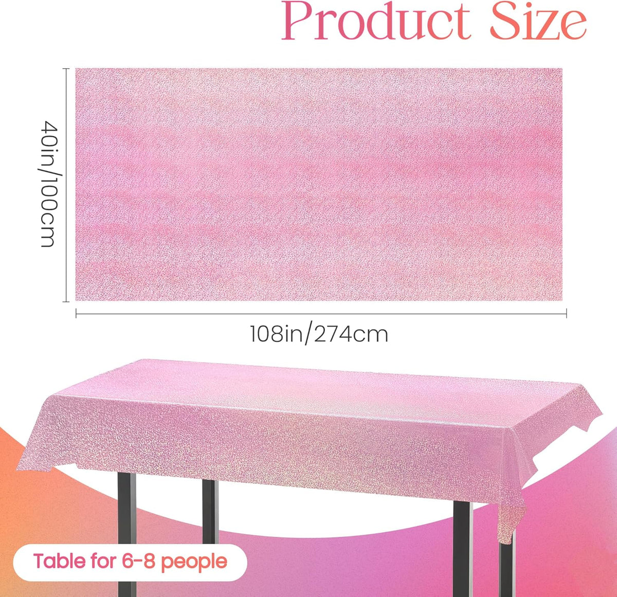 2 pcs Pale Pink Holographic Laser Tablecloths Light Pink Shiny Table Covers 40" x 108" Foil Disposable Rectangle Table cloths for Girl Birthday Party Wedding Anniversary Bachelorette Baby Shower Décor