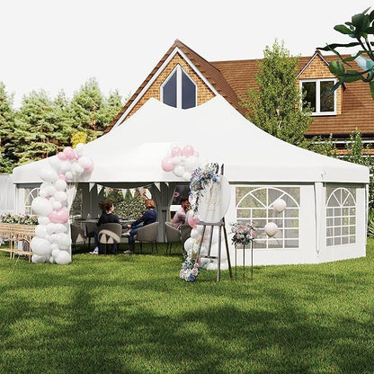 Outsunny 29 x 21 ft Party Tent, Outdoor Wedding Tent with Sidewalls, 2 Doors and 8 Windows for Party, White