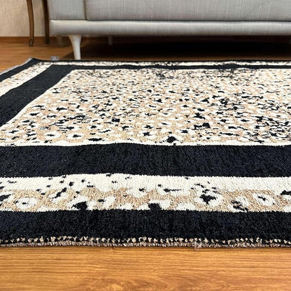Alfa Rich 7x10 Leopard Beige Black Washable Area Rugs for Living Room Bedroom Reversible Cotton Rug