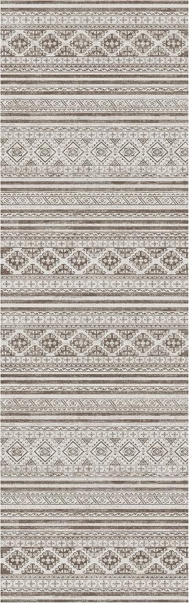RUGSURE Washable Area Rugs 2'6'' x 8' - 1/6 Thick - Moroccan-Inspired -Stain & Water Resistant Non-Slip - Resistant Rug for Living Room, Bedroom, Nursery, Pet & Child Friendly (Brown)