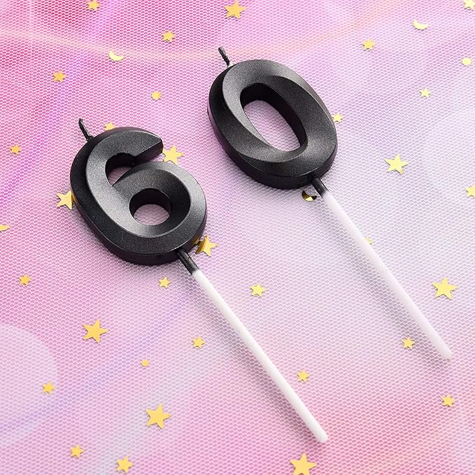 BBTO 60th & 6th Birthday Candles Number Candles Cake Topper Decoration for Birthday Wedding Anniversary Celebration Supplies(Black)