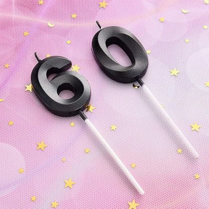 BBTO 60th & 6th Birthday Candles Number Candles Cake Topper Decoration for Birthday Wedding Anniversary Celebration Supplies(Black)