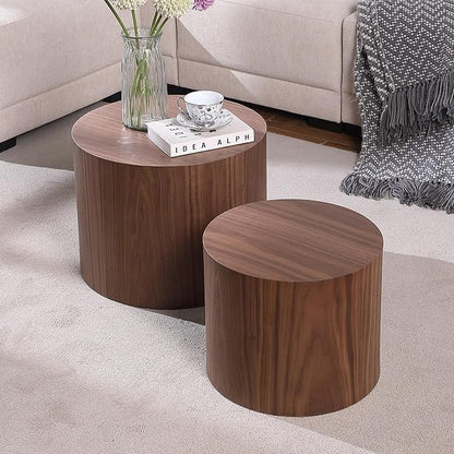 Small Coffee Table Nesting End Table Set of 2, Round Coffee Table Wood Side