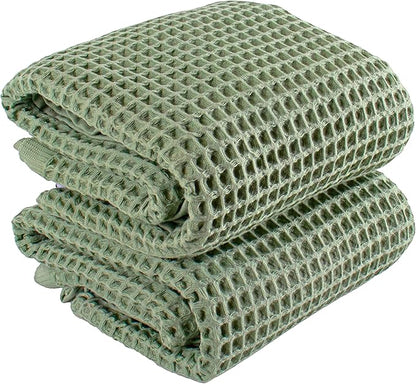 PÜSKÜL Natural 100% Turkish Cotton Waffle Bath Towels Set of 2-Piece | 32x63 inch Extra Large Absorbent Quick-Dry Lightweight Spa Towel | Luxury Sauna Accessories (Sage Green, Bath Towels - Pack of 2)