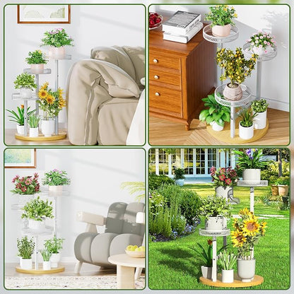 White Stand Plants, 3-Tier Metal Plant Stands for Outdoor Indoor Plants,Heavy Duty Flower Pot Stands for Multiple Plants,Decoration Display Racks for Patio Garden -WhiteFlower