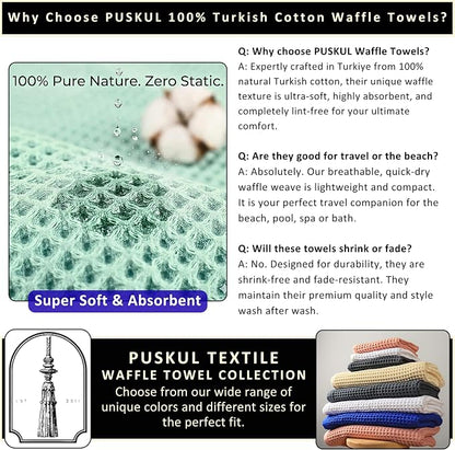 PÜSKÜL 4-Piece Natural 100% Turkish Cotton Luxury Waffle Towels for Bathroom | Premium Quality Honeycomb Weave 2 Hand Towel & 2 Bath Towel Set | Soft Absorbent Quick-Dry Lightweight Towels (Pink)