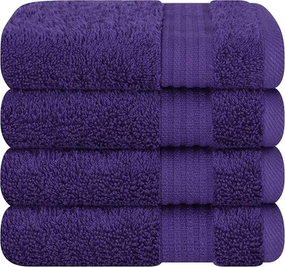 Cotton Paradise 100% Cotton Turkish Towel Set, Soft Absorbent Quick Dry, 4 Piece Washcloth Set, Violet Purple