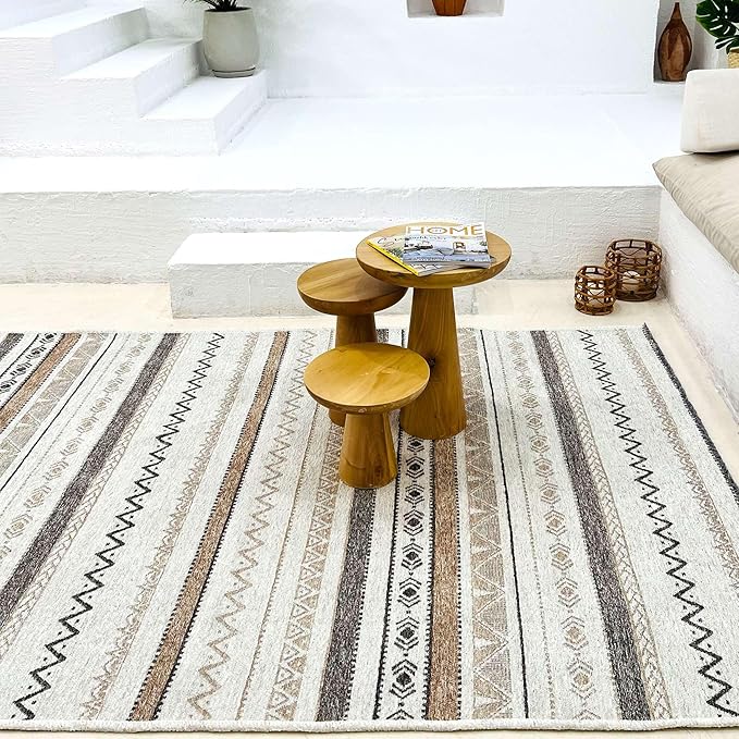 Alfa Rich 3x5 Beige Gray Washable Area Rugs for Living Room Bedroom Kitchen Cotton Decor Runner