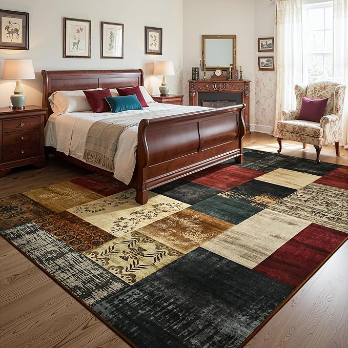 Tepook Modern Area Rug for Living Room, 6x9 Geometric Large Rugs for Bedroom, Washable Patchwork Rug Indoor Non-Slip Throw Carpets for Dining Room Office Farmhouse Home Decor, Multi