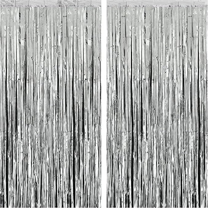 KatchOn, XtraLarge Silver Foil Fringe Curtain - 3.2x8 ft Pack of 2, Streamers Backdrop for Graduation Decorations 2026, Silver Fringe Backdrop for Birthday Decor, Bachelorette party decorations