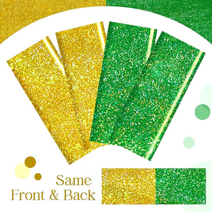 Just Shimmer Sparkling Holographic Laser Tablecloth - Shimmering, Waterproof, Easy to Clean - Ideal for Bachelorette, Birthday, Wedding, and Anniversary Party Decorations (Green & Gold, 2)