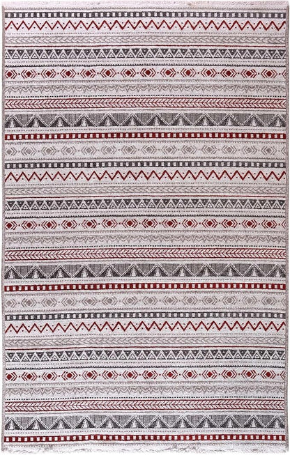 Alfa Rich 4x6 Red Burgundy White Gray Washable Area Rugs for Living Room Bedroom Kitchen Cotton Rug