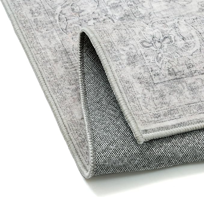 Gray Area Rug 8x10 for Living Room Washable Vintage Carpet Low Pile Non Slip Distressed Soft Traditional Retro Oriental Large Grey Accent Throw Rug Office Bedroom Dining Room Playroom