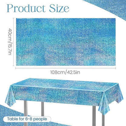 Just Shimmer Light Blue Holographic Tablecloth 40" x 108" Hot Pink Party Decoration Valentine's Day Birthday Party Table Decor Iridescence Plastic Table Cloth for Baby Shower Bachelorette Supplies